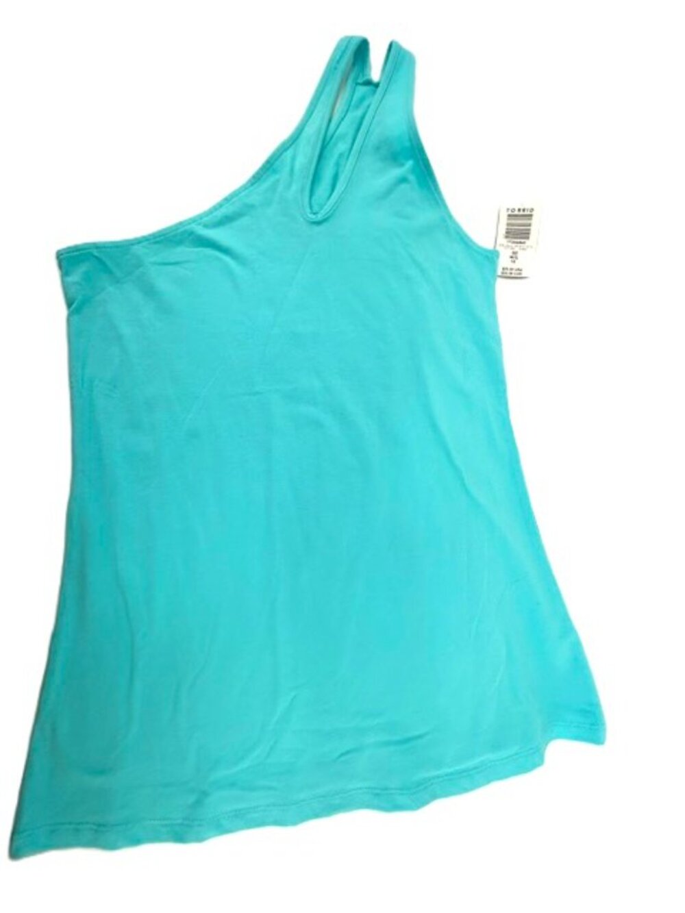 Torrid Tank Top 00 M/L 10 Blue Green Sleeveless Cutout One Shoulder Stretch - Picture 3 of 9